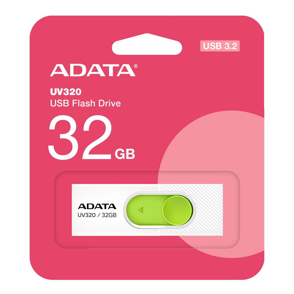 Флеш Диск A-Data 32GB UV320 AUV320-32G-RWHGN USB3.2 белый/зеленый
