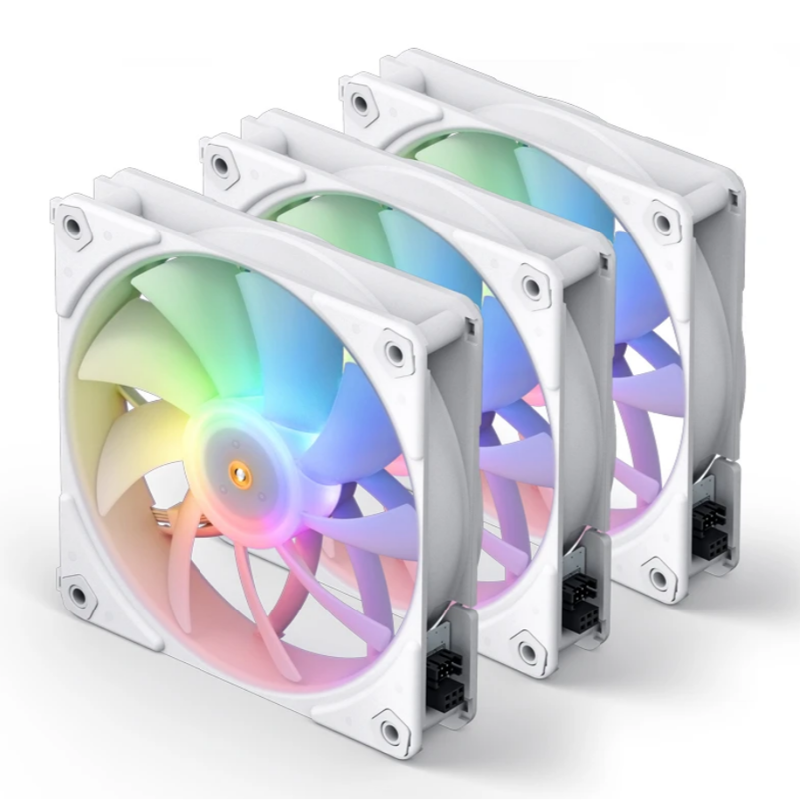 Кулер для корпуса JONSBO ZF-120W (120x120x25mm, 4-pin PWM, ARGB, 61.0CFM, 28.9dBA, 1500RPM, White, 3