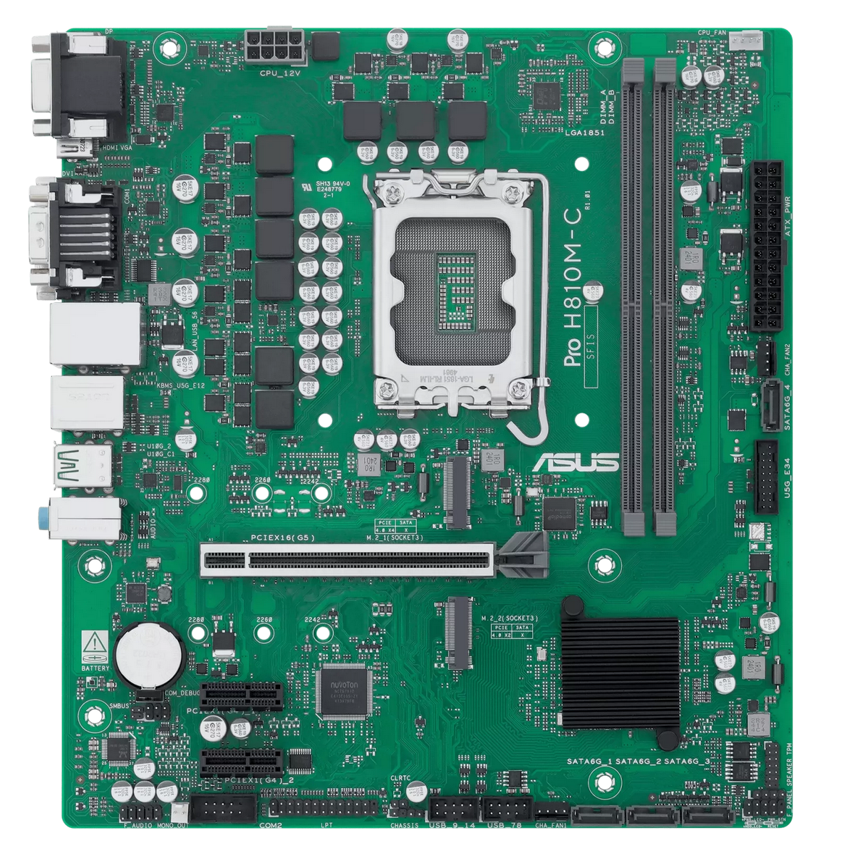 Материнская плата ASUS PRO H810M-C-CSM LGA1851 mATX 2xDDR5 PCIEx16 2xPCIEx1 2xM.2 USB-C DP HDMI DVI 