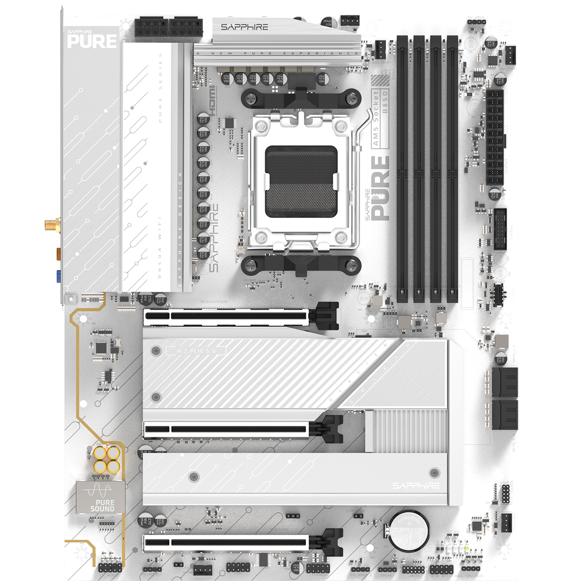 Материнская плата Sapphire B850A PURE WIFI7 B850, AM5, 4*DDR5, 3*PCIEx16, 3*M.2, 2*TypeC, 3*USB3.2Ge