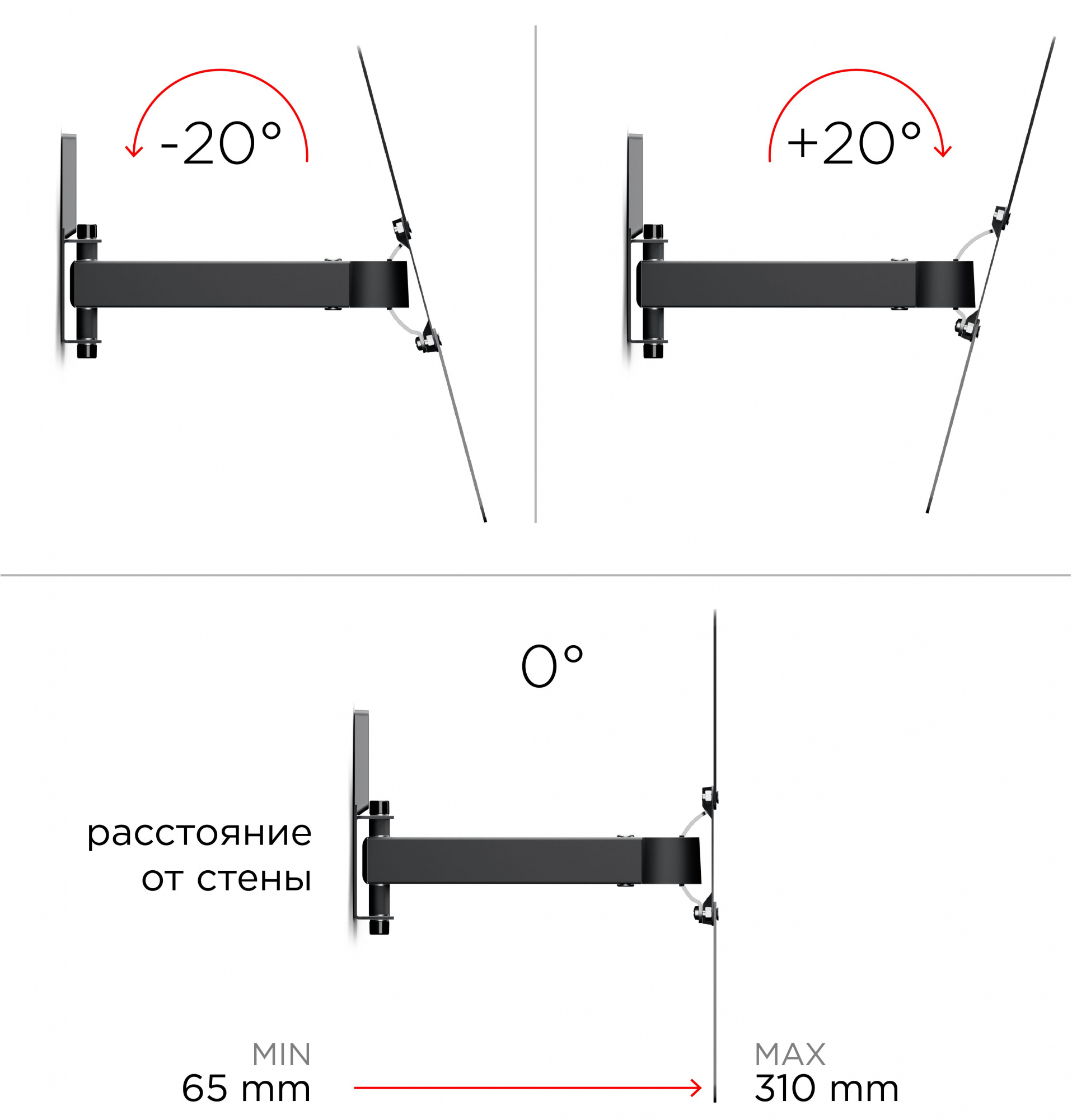Кронштейн для телевизора Holder LCDS-5520-B черный 32"-55" макс.45кг настенный поворотно-выдвижной и
