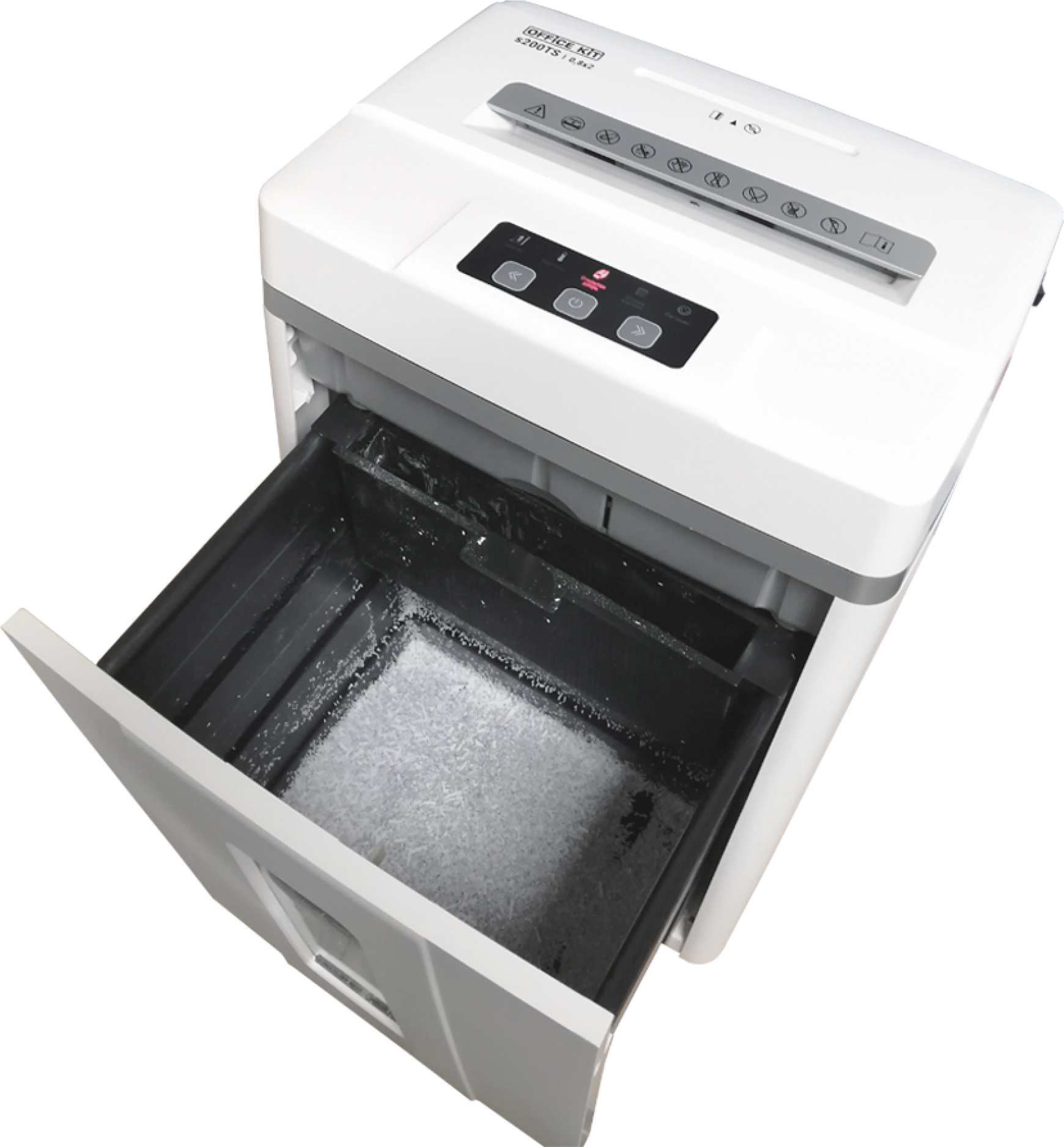 Шредер Office Kit S200TS 0,8x2 белый (секр.P-7) фрагменты 6лист. 25лтр. скобы пл.карты CD