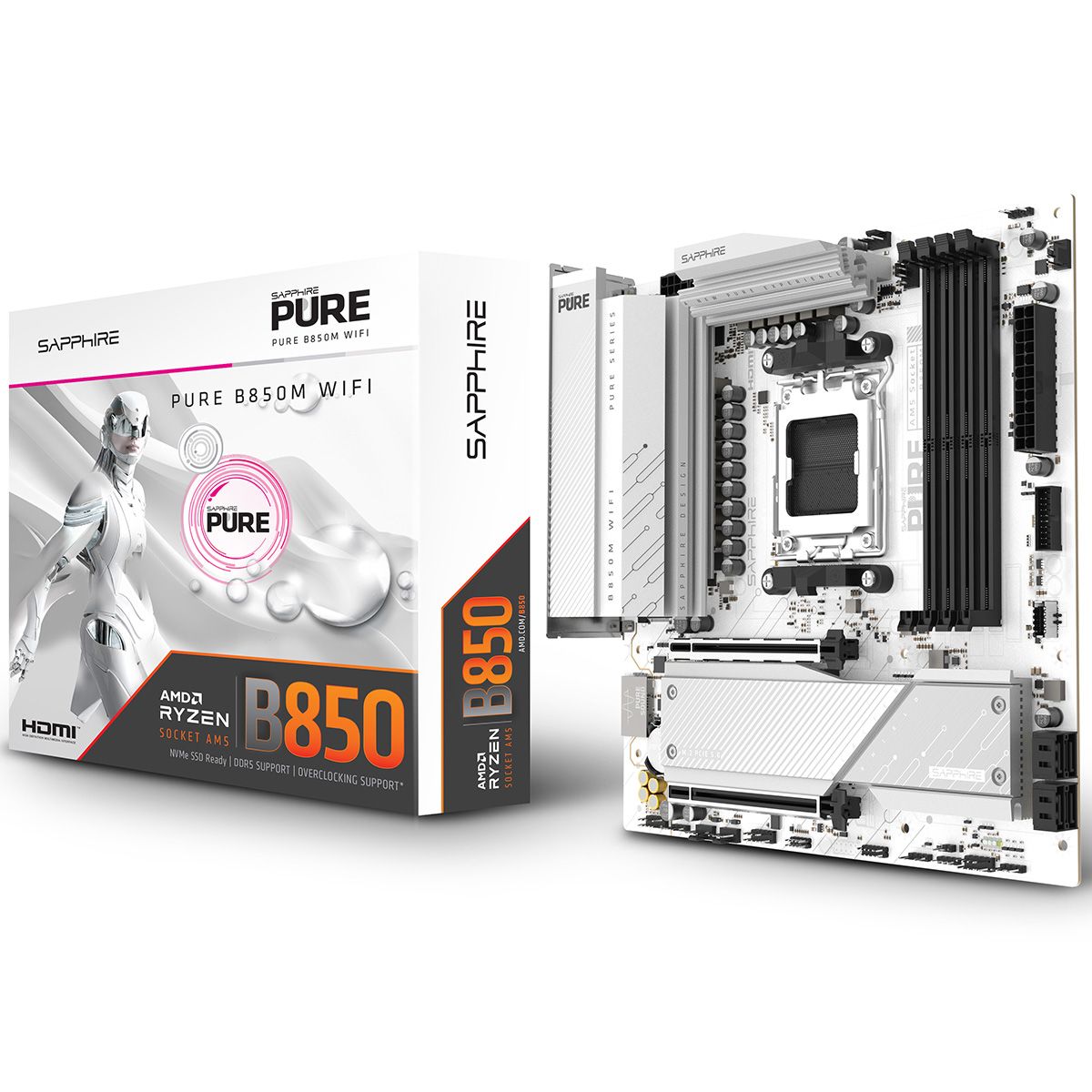 Материнская плата Sapphire B850M PURE WIFI B850, AM5, 4*DDR5, 2*PCIEx16, 2*M.2, 2*TypeC, 3*USB3.2Gen