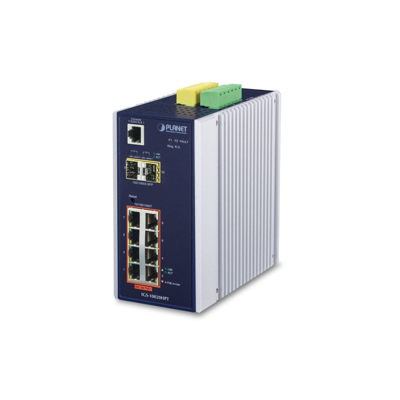 Коммутатор PLANET IP30 L2+ SNMP Manageable 8-Port Gigabit POE+(AT) Switch + 2-Port Gigabit SFP Indus