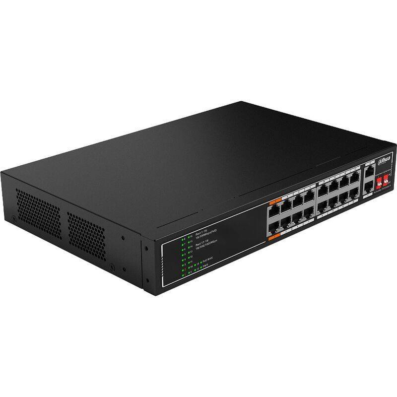 Коммутатор Dahua 18-port 10/100M RJ45 16-port PoE Switch, 135W, Metal case