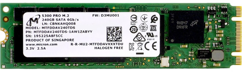 Твердотельный накопитель Micron 5300PRO 240GB SATA M.2(22x80mm) 3D TLC R540/W310MB/s MTTF 3М 67000/4