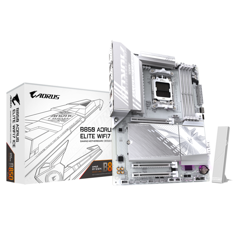 Материнская плата GIGABYTE B850 AORUS ELITE WIFI7 ICE, AM5, B850, 4*DDR5, 4*SATA, 3*M.2, 6*USB 3.2, 