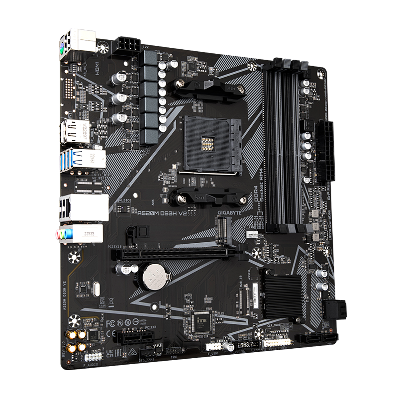 Материнская плата Gigabyte A520M DS3H V2 Soc-AM4 AMD A520 4xDDR4 mATX AC`97 8ch(7.1) GbLAN RAID+HDMI