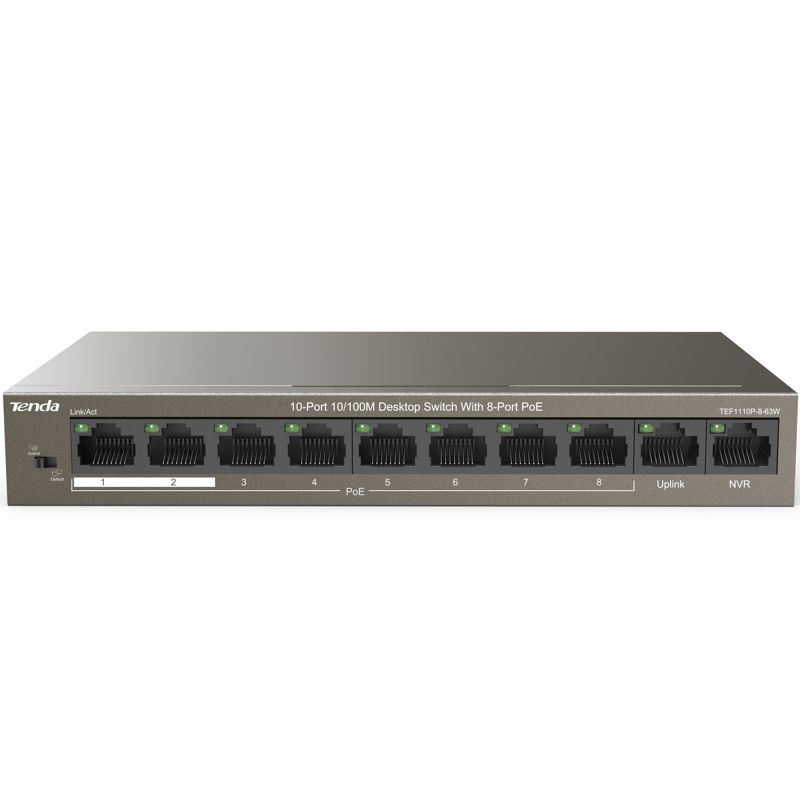 Коммутатор Tenda TEF1110P-8-63W (L2) 10x100Мбит/с 8PoE 58W неуправляемый