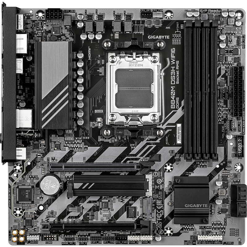 Материнская плата GIGABYTE Socket AM5, AMD B840, 4xDDR5, PCI-E 4.0, 2xM.2, HDMI, DisplayPort, PS/2, 