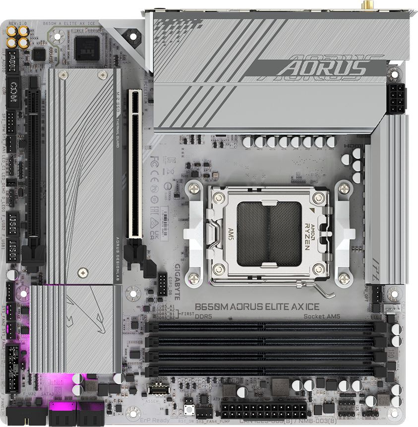 Материнская плата Gigabyte B650M A ELITE AX ICE Socket AM5 AMD B650 4xDDR5 mATX AC`97 8ch(7.1) 2.5Gg
