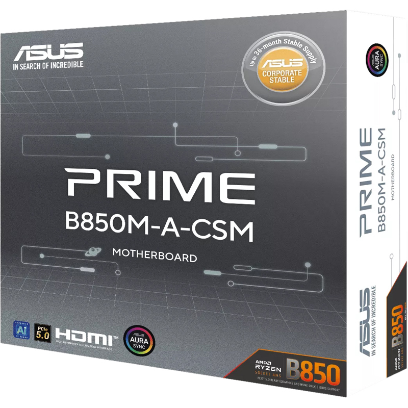Материнская плата ASUS PRIME B850M-A-CSM AM5 mATX 4xDDR5 2xPCIEx16 3xM.2 2xDP HDMI 2.5GLAN