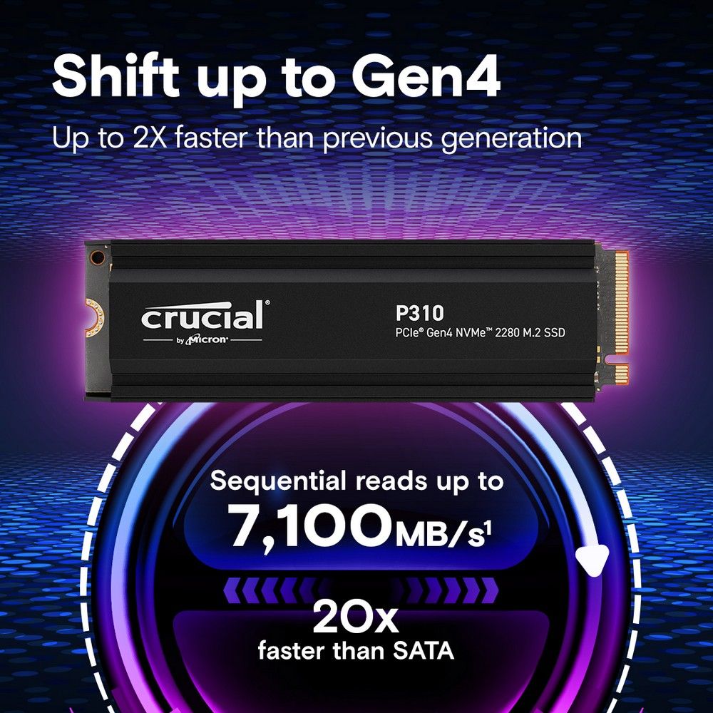Твердотельный накопитель SSD Crucial P310 1TB PCIe Gen4 NVMe 2280 M.2 SSD with heatsink CT1000P310SS