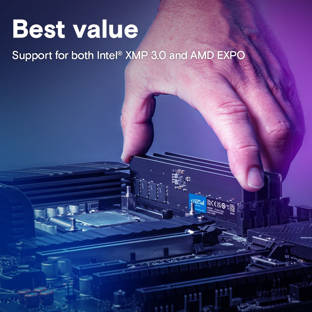 Модуль памяти 16GB Crucial DDR5 4800 UDIMM Basics Desktop Memory Non-ECC, CL40, 1.1V, SRx8, RTL
