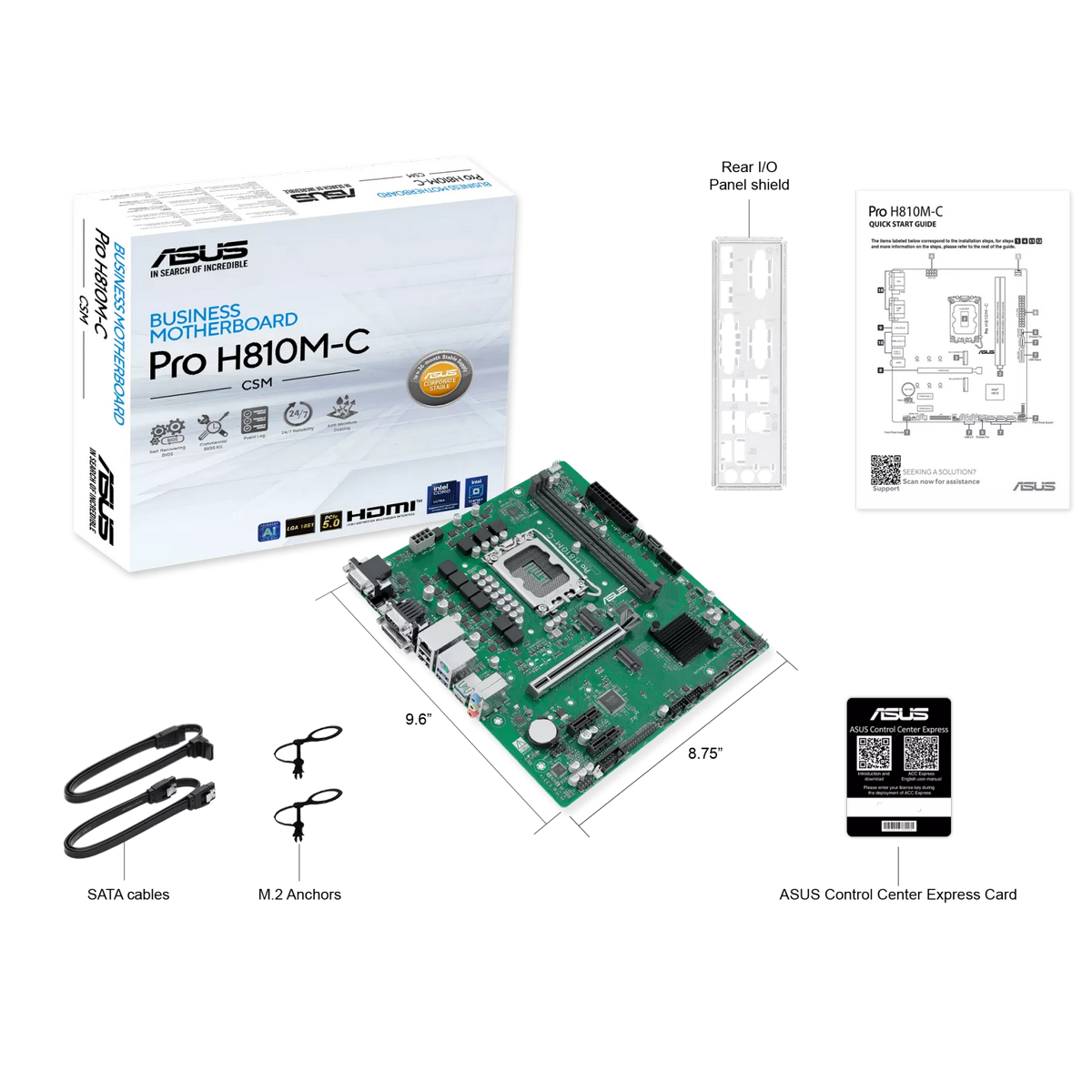 Материнская плата ASUS PRO H810M-C-CSM LGA1851 mATX 2xDDR5 PCIEx16 2xPCIEx1 2xM.2 USB-C DP HDMI DVI 