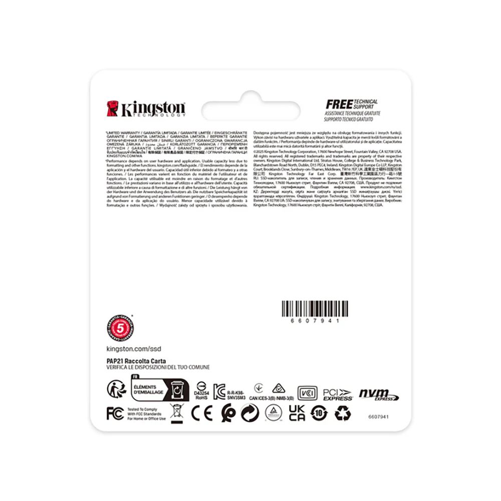 Накопитель SSD Kingston PCIe 4.0 x4 500GB SNV3SM3/500G NV3 M.2 2230