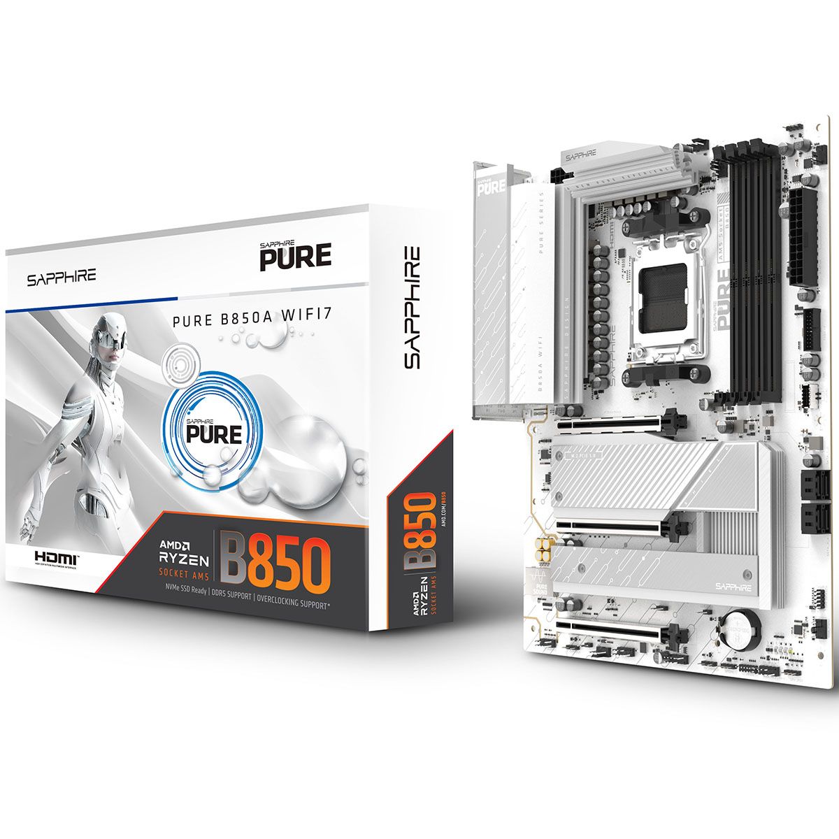 Материнская плата Sapphire B850A PURE WIFI7 B850, AM5, 4*DDR5, 3*PCIEx16, 3*M.2, 2*TypeC, 3*USB3.2Ge