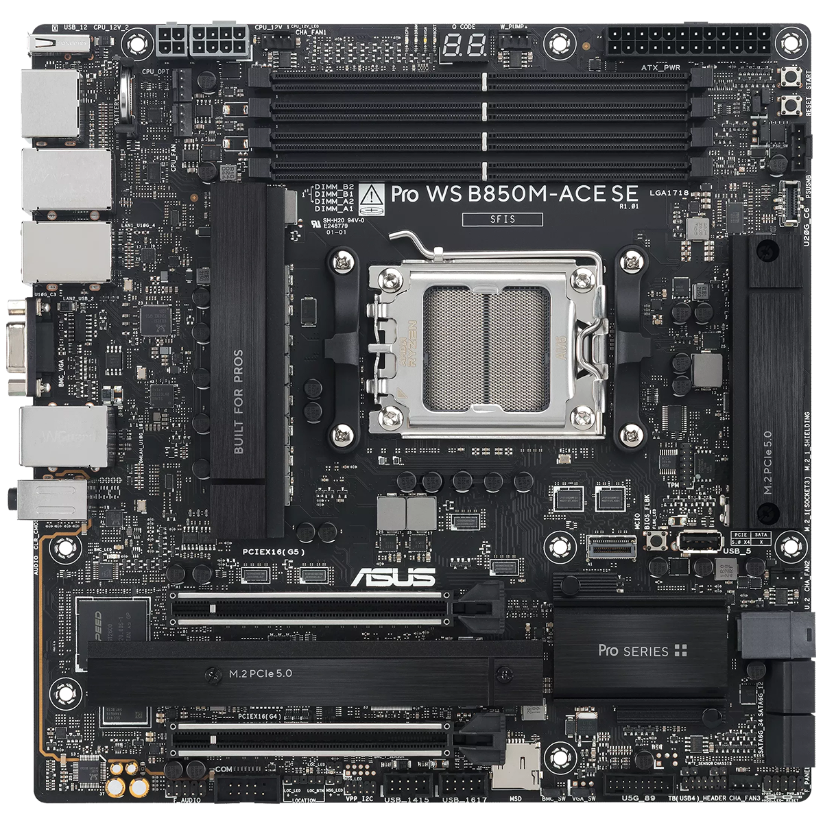 материнская плата ASUS PRO WS B850M-ACE SE, B850, AM5, 4*DDR5, 4*SATA, 2*M.2, 1*USB 3.2, 6*USB 2.0, 