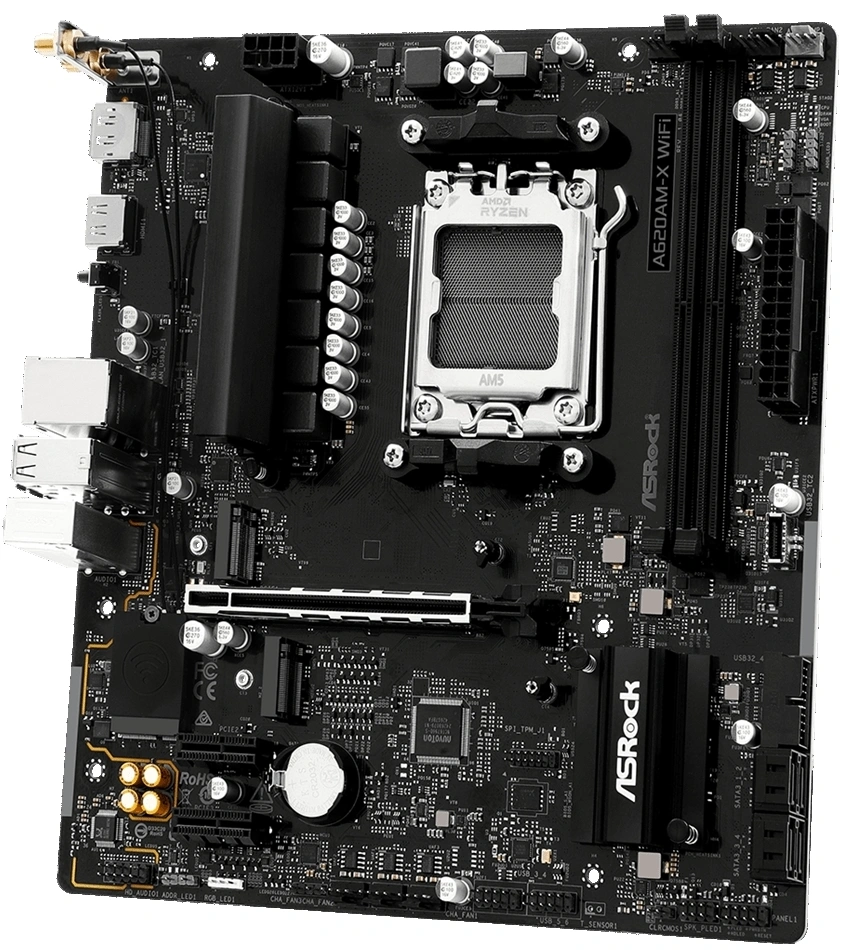 Материнская плата Asrock A620AM-X WiFi Socket AM5 AMD A620A 2xDDR5 mATX AC`97 8ch(7.1) 2.5Gg RAID+HD