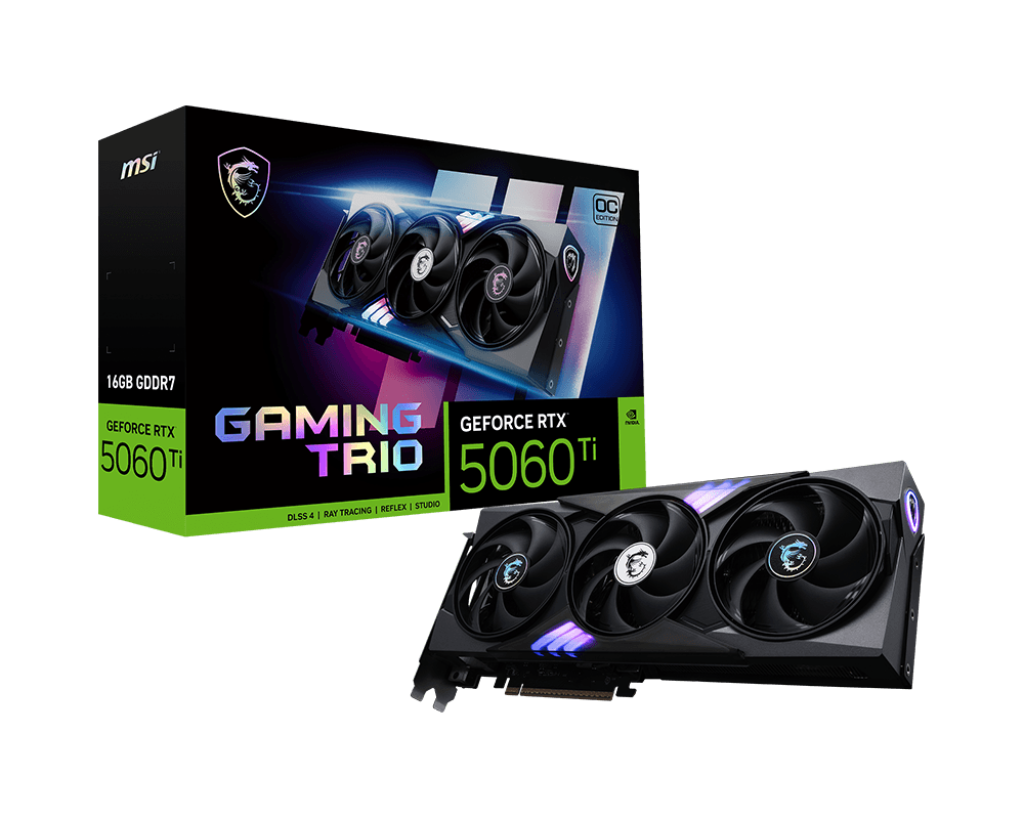 Видеокарта MSI PCI-E 5.0 RTX 5060 TI 16G GAMING TRIO OC NVIDIA GeForce RTX 5060TI 16Gb 128bit GDDR7
