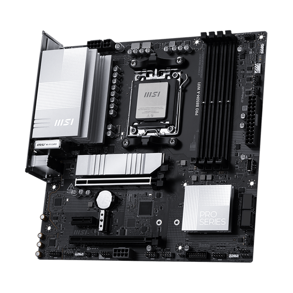 Материнская плата MSI PRO B850M-A WIFI Socket AM5 AMD B850 4xDDR5 mATX AC`97 8ch(7.1) 5Gigabit RAID+