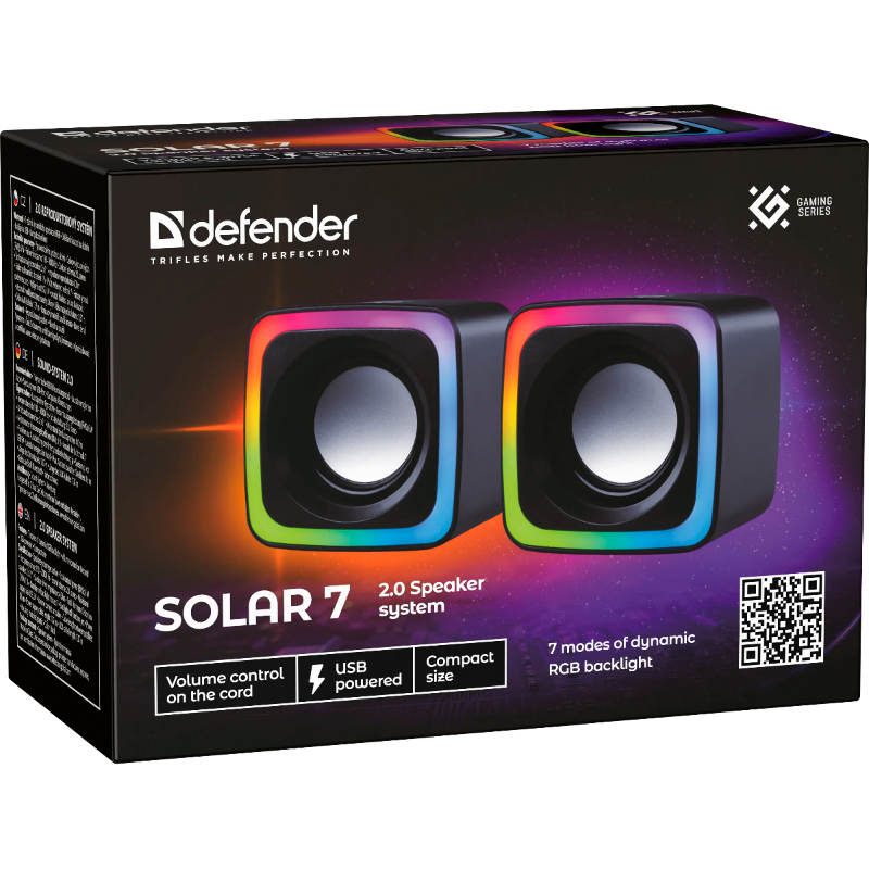 Колонки Defender 2.0 Solar 7 6Вт, подсветка, питание от USB