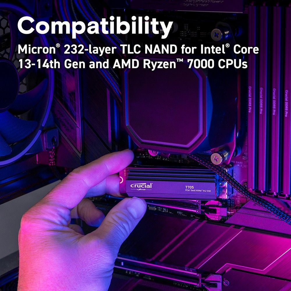 Твердотельный накопитель SSD Crucial T705 1TB PCIe Gen5 NVMe M.2 SSD with heatsink CT1000T705SSD5