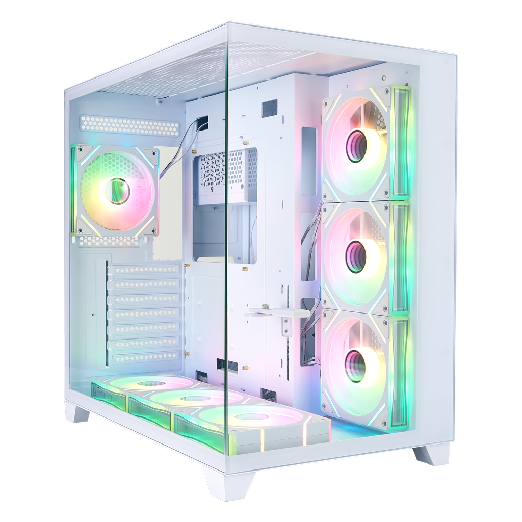 1STPLAYER Корпус MEGAVIEW MV8-TP ARGB White / ATX / 7x120mm ARGB fans & hub / MV8-TP-WH-6FC7R-W-1FC7-W-HUB2