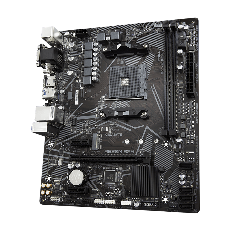 Материнская плата Gigabyte A520M S2H Soc-AM4 AMD A520 2xDDR4 mATX AC`97 8ch(7.1) GbLAN RAID+VGA+DVI+