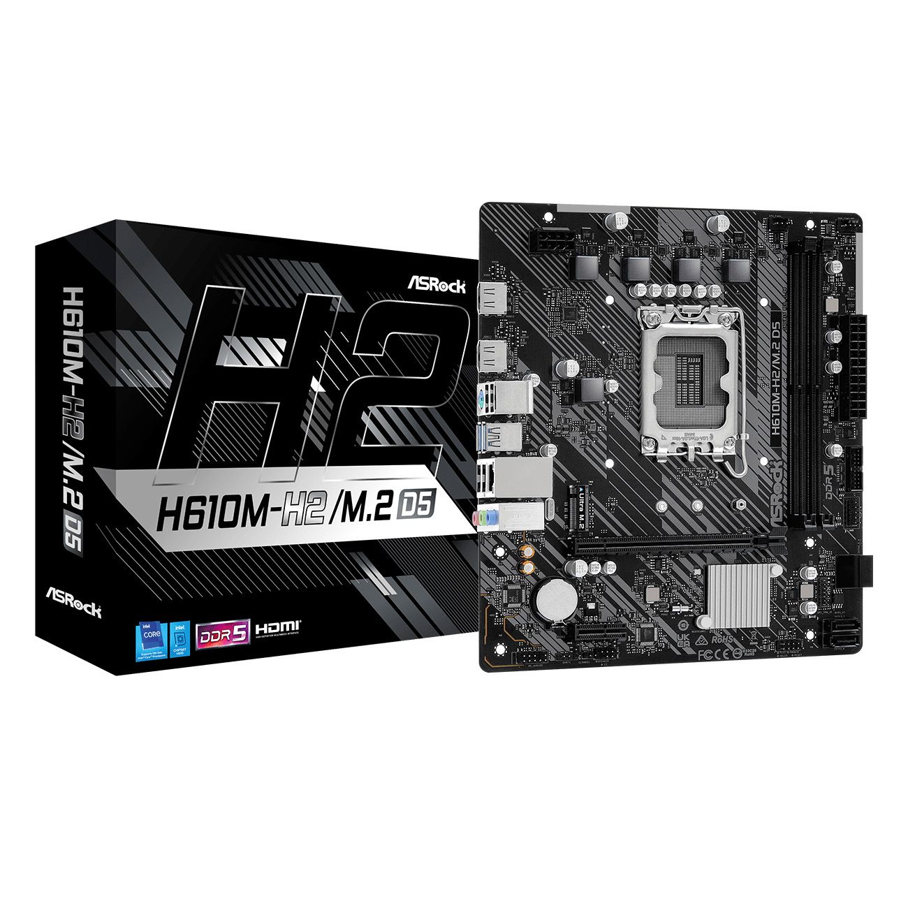 Материнская плата Asrock H610M-H2/M.2 D5 Soc-1700 Intel H610 2xDDR5 mATX AC`97 8ch(7.1) GbLAN+HDMI