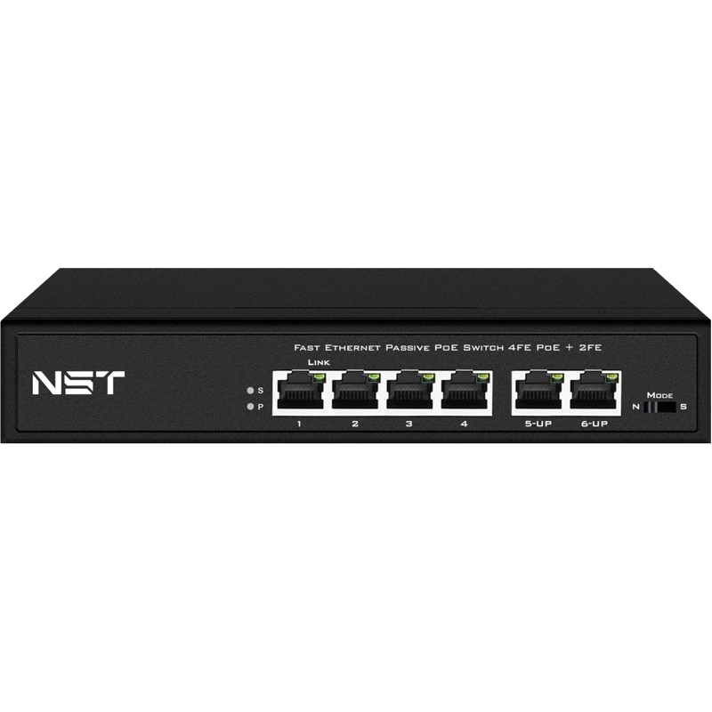 Passive PoE коммутатор Fast Ethernet на 6 портов. Порты: 4 х FE (10/100 Base-T, 52V 4,5(+) 7,8(–)) с
