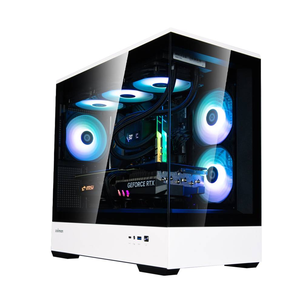 Корпус ZALMAN P30 BW, MATX, BLACK/WHITE, WINDOW, 2x3.5", 3x2.5", 1xUSB TYPE-C, 1xUSB3.0, SIDE 2x120m