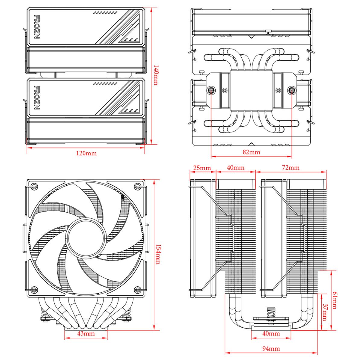 Вентилятор Cooler ID-Cooling FROZN A620 BLACK 270W/ Intel 1700, 12*, 115*, AMD AM5, AM4/ Screws