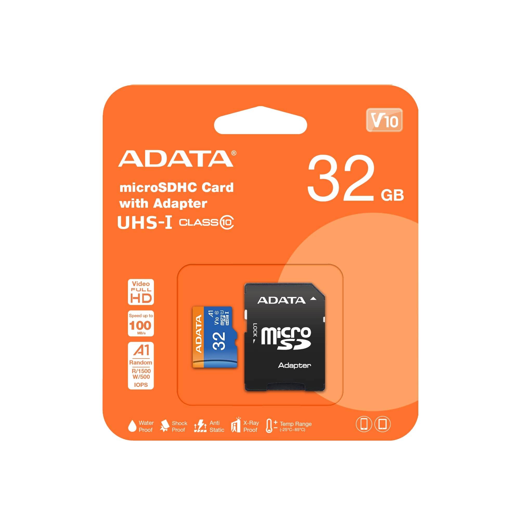 Карта памяти MICRO SDHC 32GB W/ADAP. AUSDH32GUICL10A1-RA1 ADATA