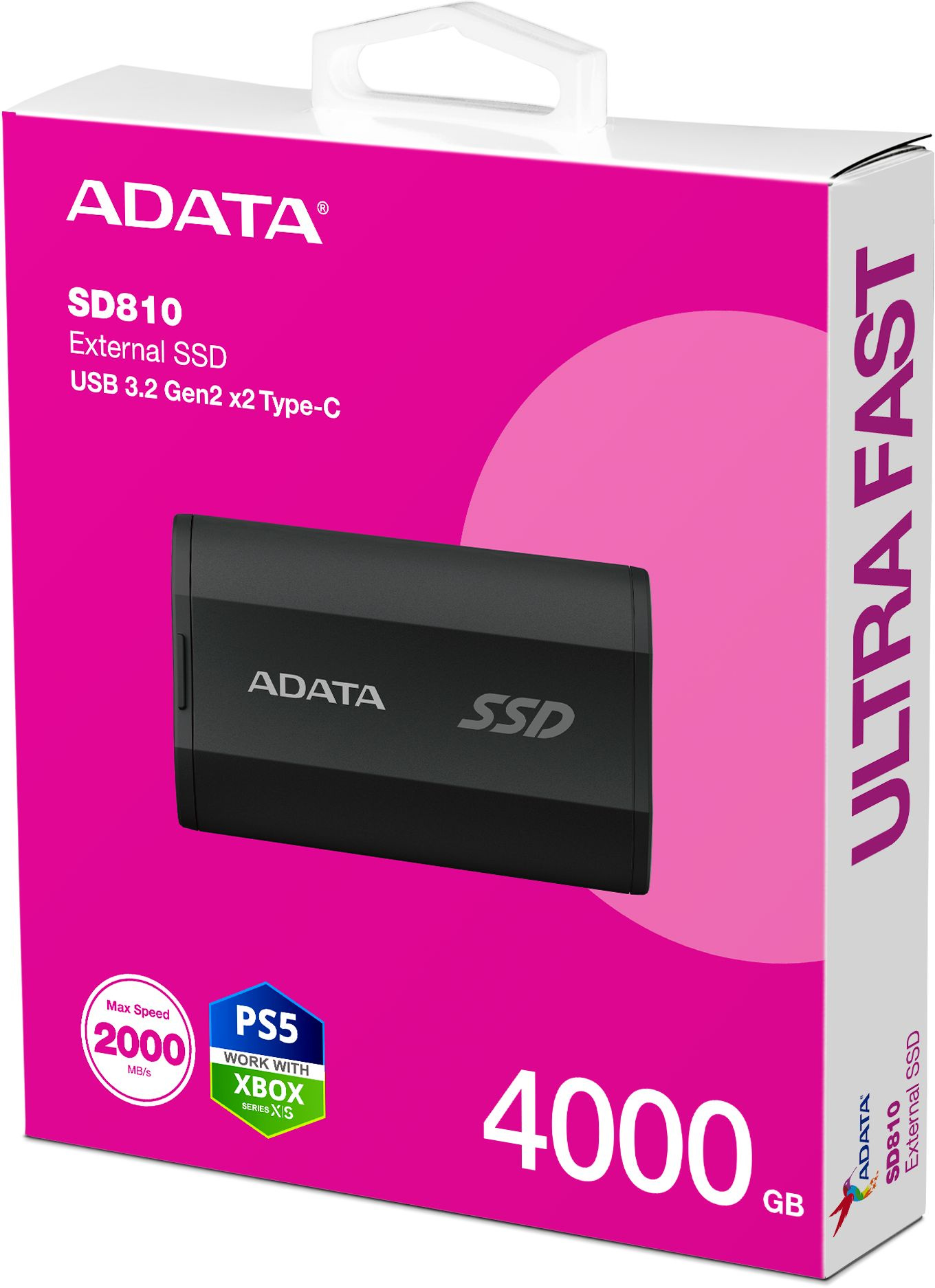 Накопитель SSD A-Data USB-C 4TB SD810-4000G-CBK SD810 1.8" черный