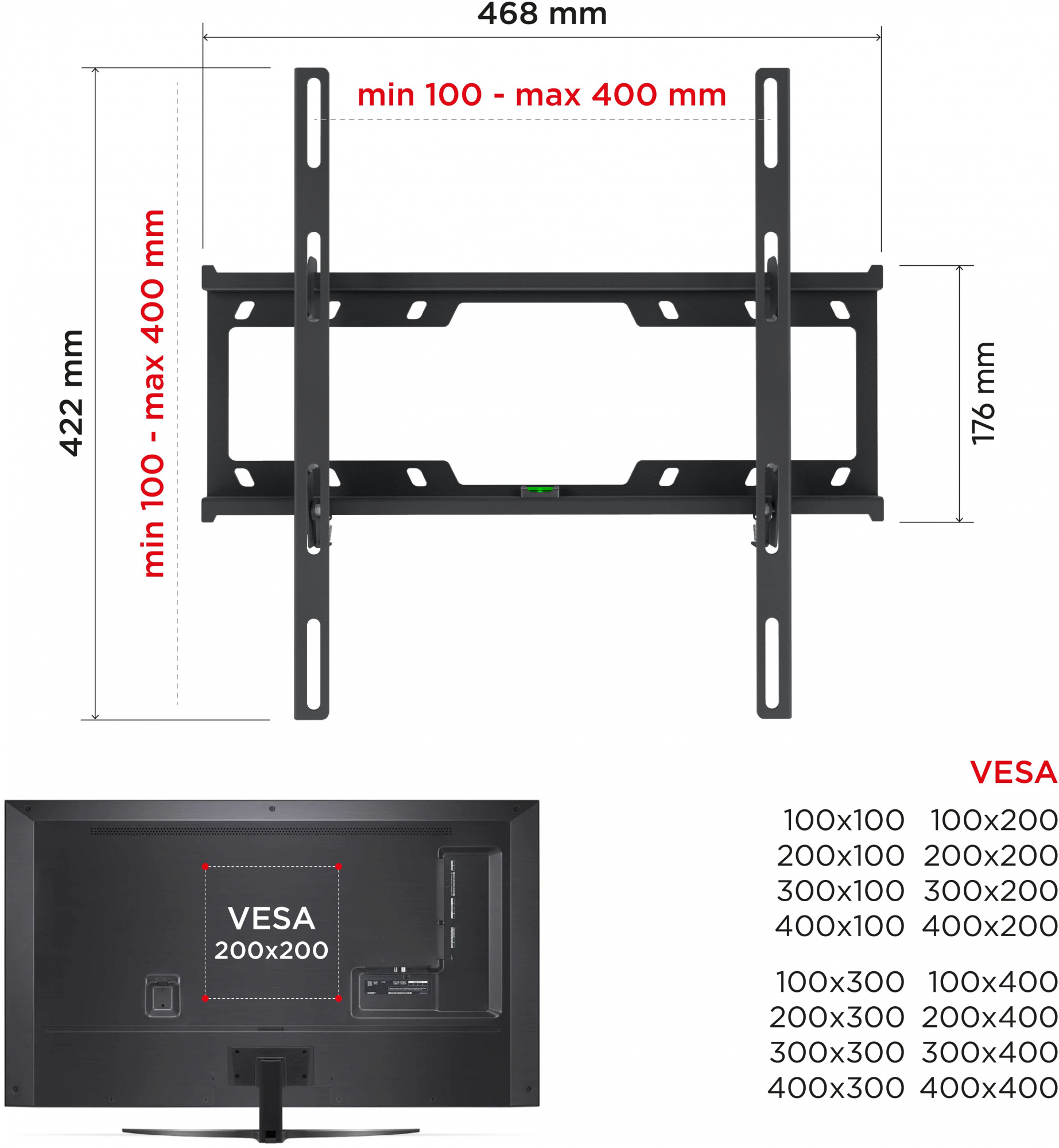 Кронштейн для телевизора Holder T4624-B черный 32"-55" макс.40кг настенный наклон