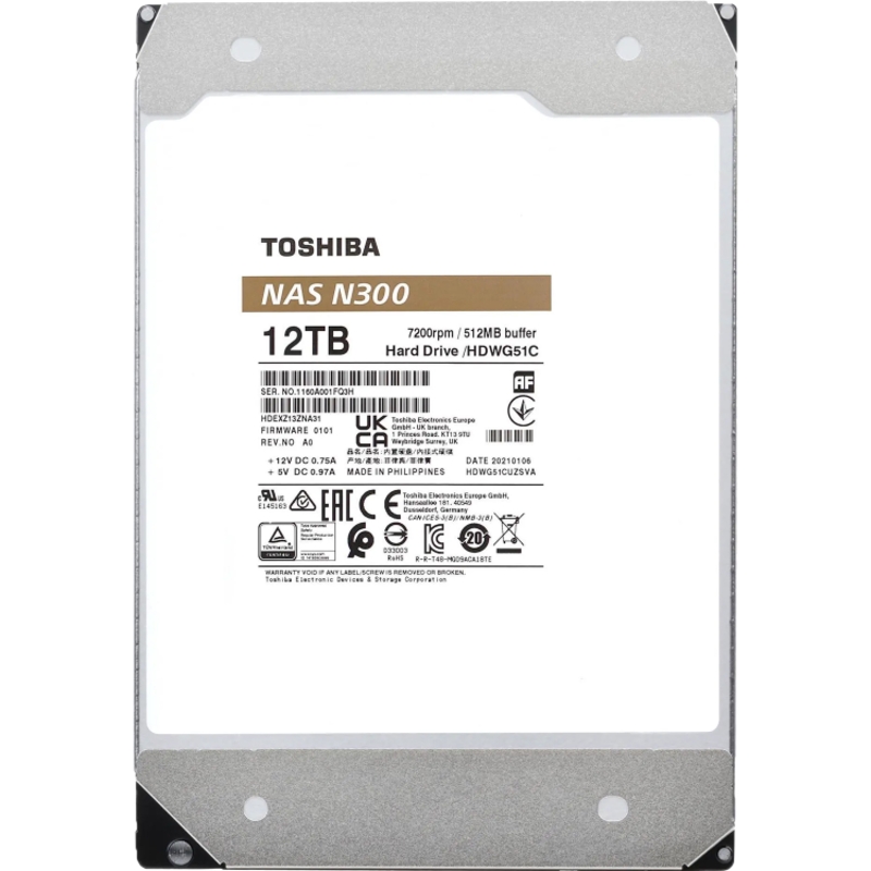 Жесткий диск Toshiba N300 NAS SATA3 3.5" 12TB 7200 512Mb 6Gb/s 1 year warranty(replacement ST12000VN