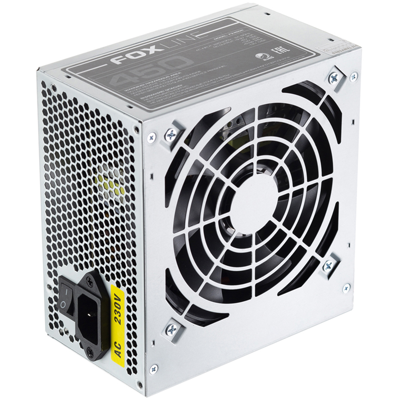 Блок питания Foxline, 450W, ATX, NOPFC, 120FAN, 2xSATA, 2xPATA, 1xFDD, 24+4