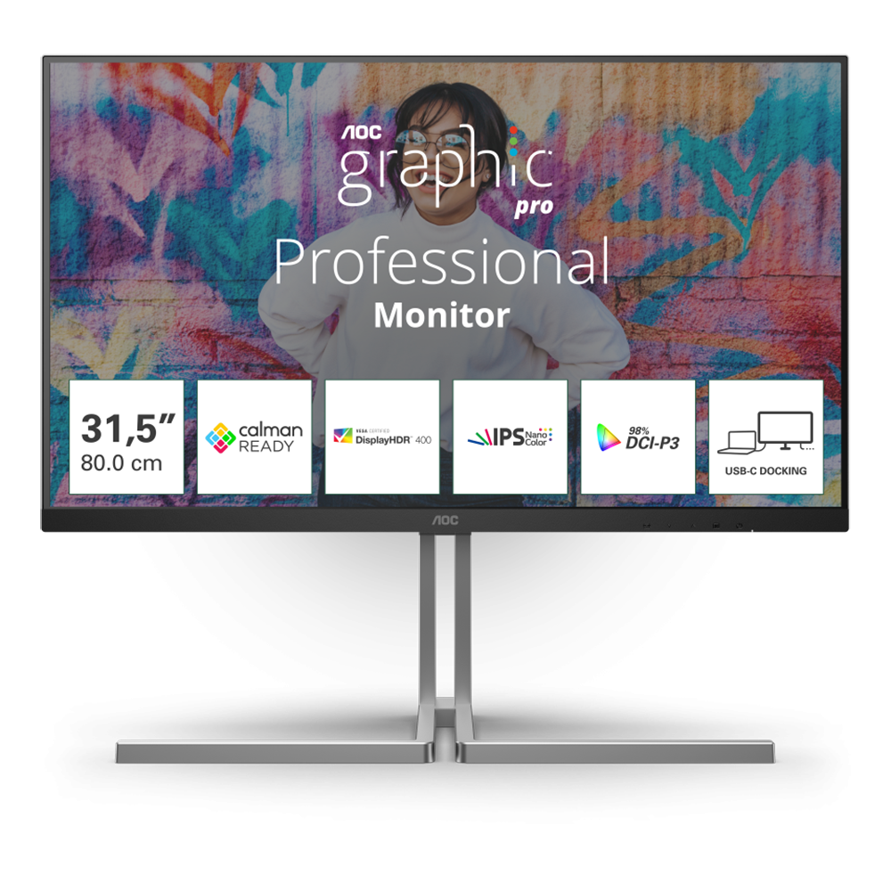 МОНИТОР 32" AOC U32U3CV Black с поворотом экрана (4K, IPS, 3840x2160, 4 ms, 178°/178°, 400 cd/m, 50M