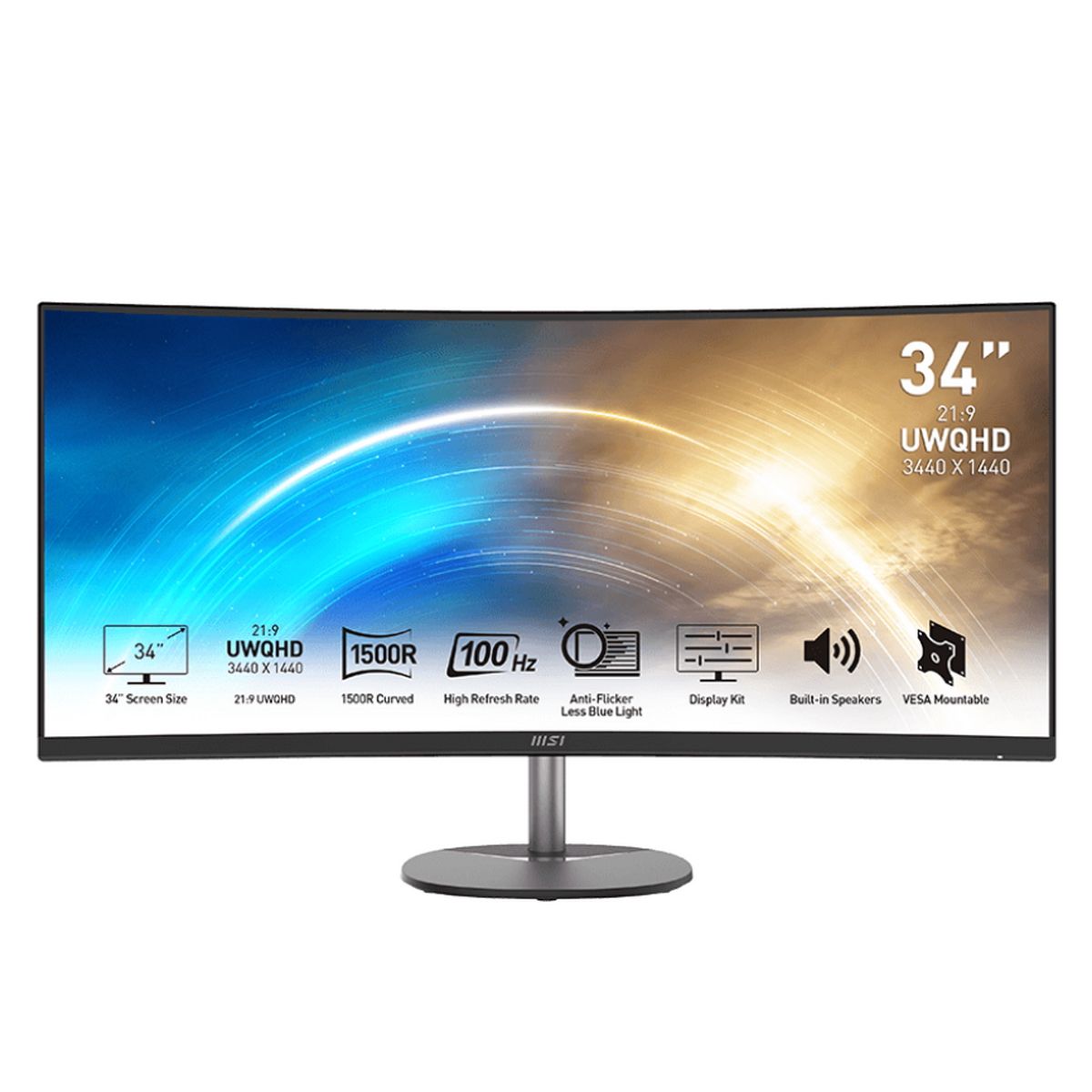 Монитор MSI PRO MP341CQ 34" Black (VA, 3440x1440, HDMI+HDMI+DP, 1 ms, 178°/178°, 300 cd/m, 3000