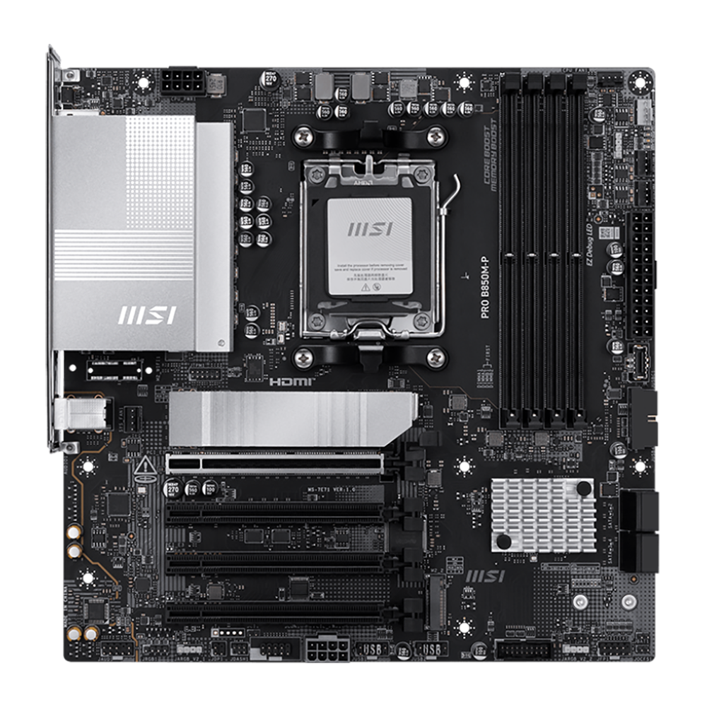 Материнская плата MSI PRO B850M-P B850, AM5, 4*DDR5, 4*PCIEx16, 3*M.2, 2*TypeC, 1*USB3.2Gen2, 6*USB3