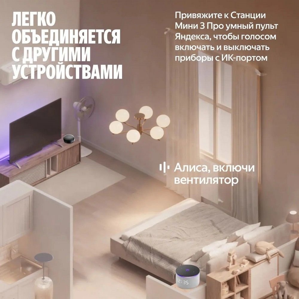 Умная колонка Yandex Станция Мини 3 Про Алиса серый 18W 2.0 BT/Wi-Fi (YNDX-00059GRY)