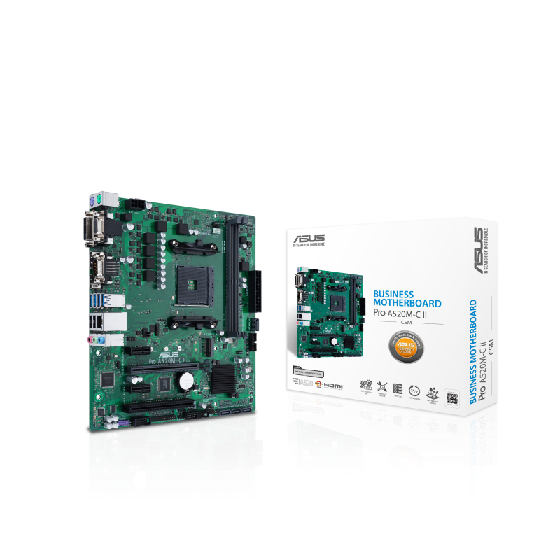 Материнская плата Asus PRO A520M-C II/CSM Soc-AM4 AMD A520 2xDDR4 mATX AC`97 8ch(7.1) GbLAN RAID+VGA