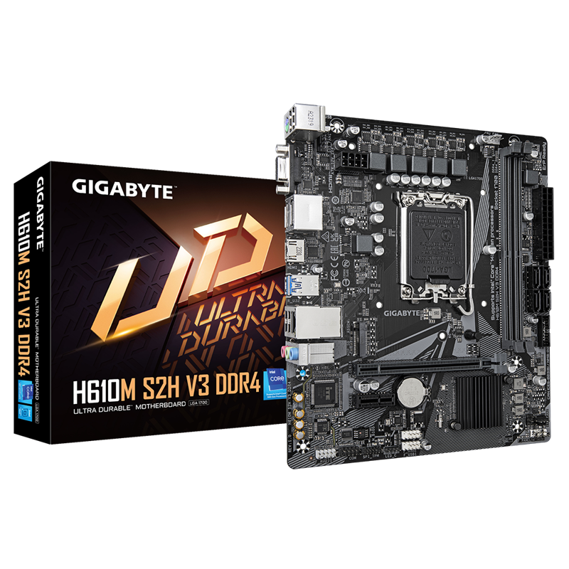 Материнская плата Gigabyte H610M S2H V3 DDR4 Soc-1700 Intel H610 2xDDR4 mATX AC`97 8ch(7.1) GbLAN+VG