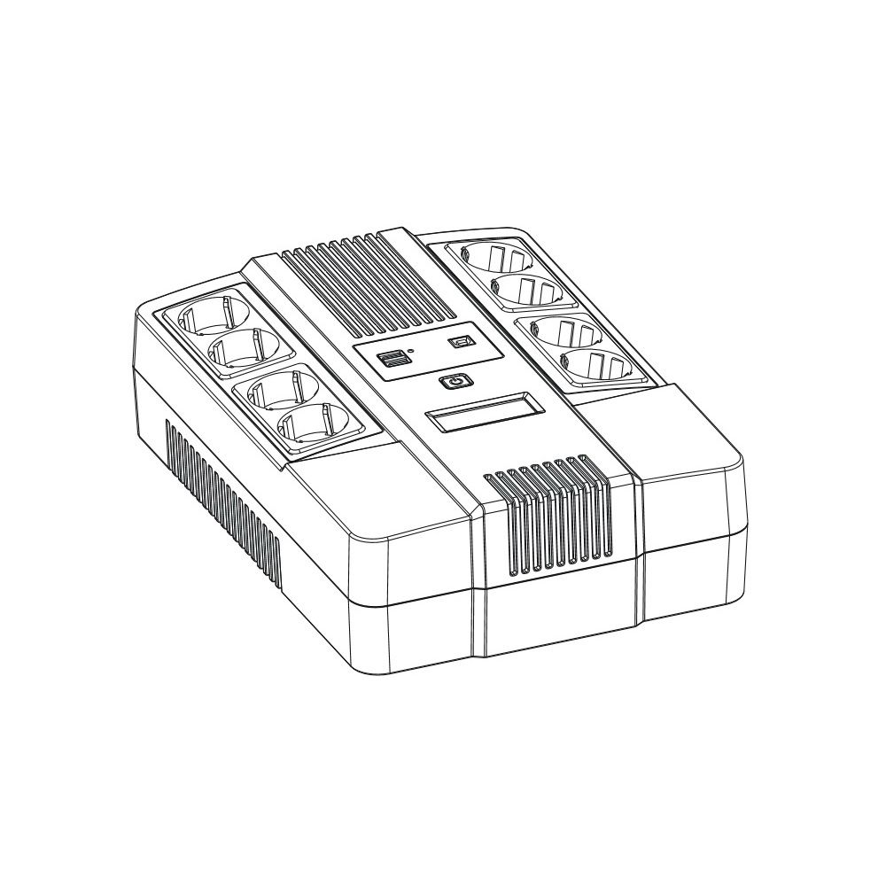 ИБП POWERMAN BRICK 650 Plus (Schuko x 8)  Мощность 650 ВА/360 Вт, батареи:  12 В 7 Ач - 1 шт, Розетк