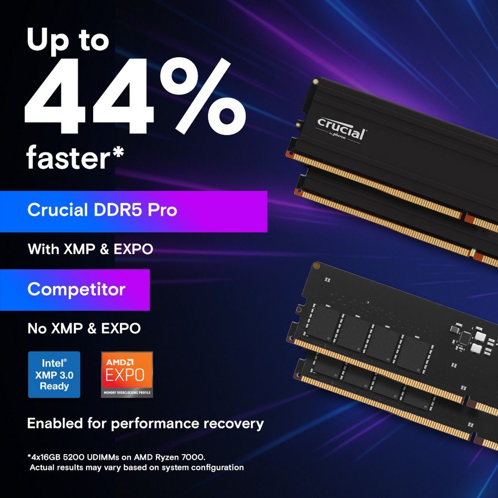 Модуль памяти 32GB Crucial DDR5 5600 UDIMM Pro Black Desktop Memory Non-ECC, CL46, 1.1V, DRx8, RTL