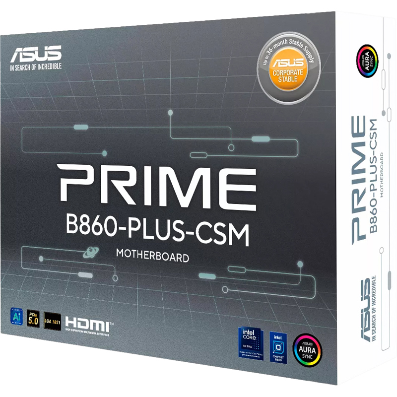 Материнская плата ASUS PRIME B860-PLUS-CSM, LGA1851, B860, 4*DDR5, 4*SATA, 2*M.2, 3*USB 3.2, 4*USB 2