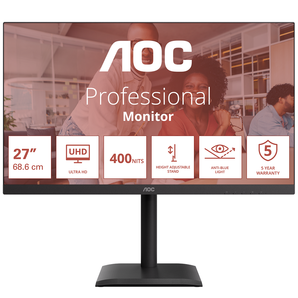 Монитор 27" AOC U27E4CV Black (4K, IPS, 3840x2160, 60Hz, 4 ms, 178°/178°, 400 cd/m, +2xHDMI 2.0