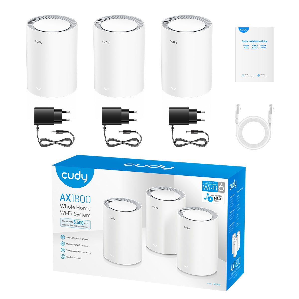 Маршрутизатор CUDY AX1800 Wi-Fi 6 Mesh Solution 3-Pack, Chipset MediaTek, Dual-Band, 802.11ax/ac/a/b