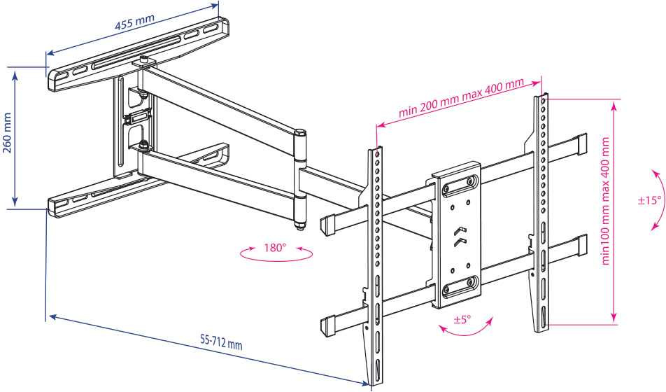 Кронштейн для телевизора Kromax DIX-20 черный 22"-65" макс.45кг настенный поворотно-выдвижной и накл